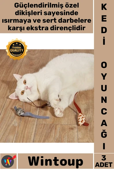 #KediOyuncağı Dayanıklı Kumaş Isırmaya Dirençli İnteraktif Avcı Seti Peluş Fare Kedi Oyuncağı 3 Adet ürün görseli 1