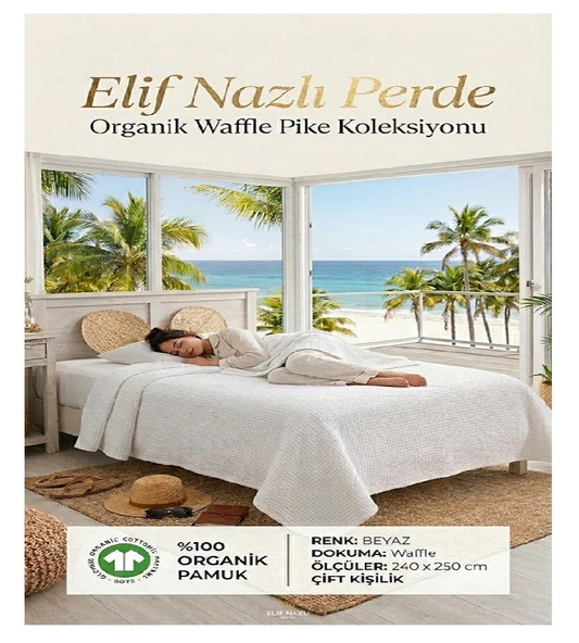 Çift Kişilik Pike - %100 Organik Pamuk -Beyaz ürün görseli 1
