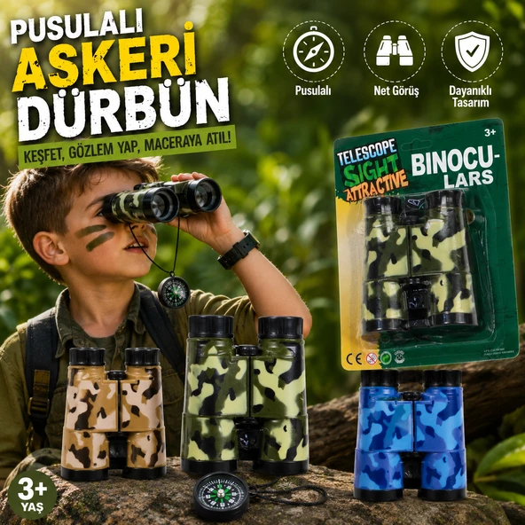 Pusulalı Askeri Oyuncak Dürbün 1 Adet Kamuflaj Desenli Keşif ve Macera Dürbünü ürün görseli 1