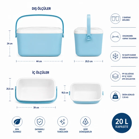 Kale Termos 20 LT BUZZY BUZLUK TERMOS (1179 COOLER BOX) - Resim 2