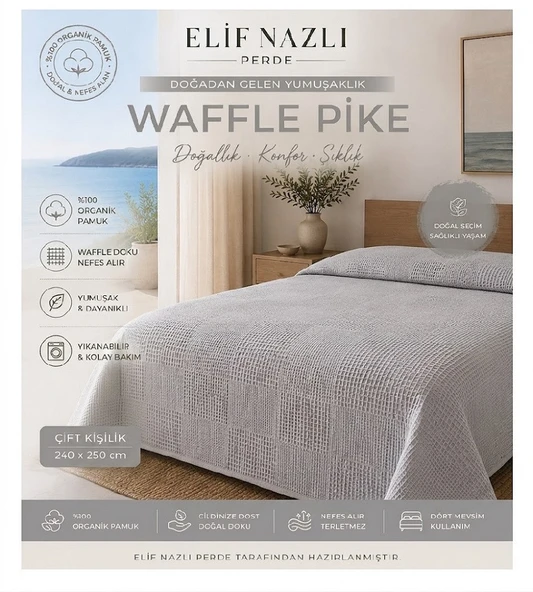 Çift Kişilik Pike - %100 Organik Pamuk -Gri ürün görseli 1