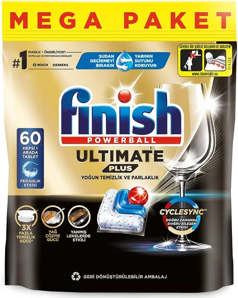 Finish Ultimate Plus 60 Kapsül Bulaşık Makinesi Deterjanı Tableti ürün görseli 1