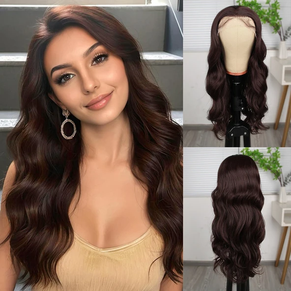 Kahve Karamel Fiber Sentetik Geniş Dalgalı Tül Peruk ürün görseli 1