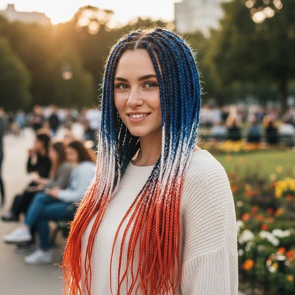 Afrika Örgüsü Ve Rasta İçin Sentetik Ombreli / Mavi / Beyaz / Turuncu ürün görseli 1