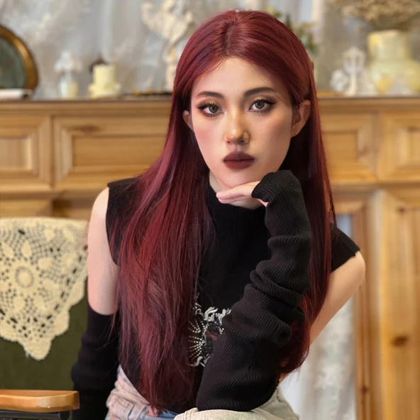 Kızıl Kahverengi Düz Tül Peruk ürün görseli 1