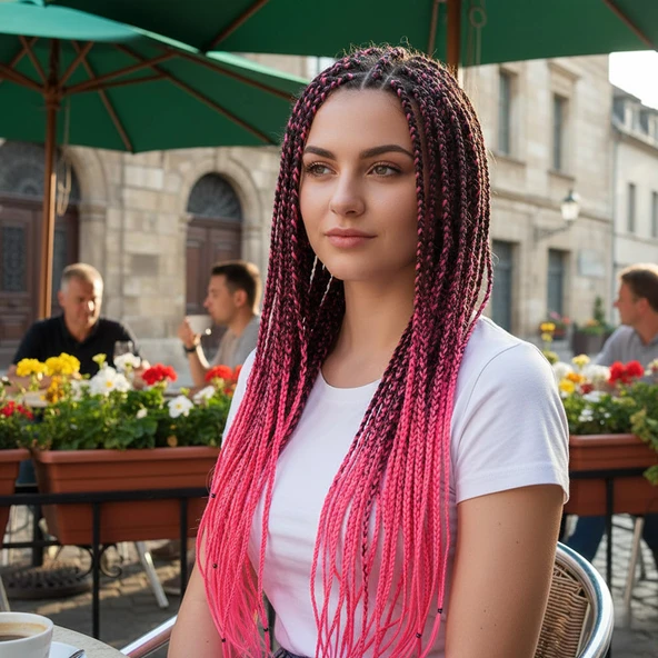 Afrika Örgüsü Ve Rasta İçin Sentetik Ombreli / Siyah / Neon Pembe ürün görseli 1
