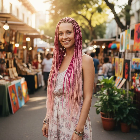 Afrika Örgüsü Ve Rasta İçin Sentetik Ombreli / Açık Pembe / Koyu Pembe / Turuncu ürün görseli 1