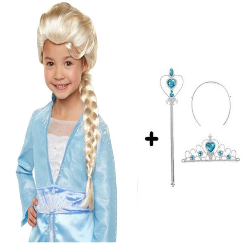 Örgülü Karlar Ülkesi Frozen Elsa Peruğu Tacı ve Sopası Çocuk Boy ürün görseli 1