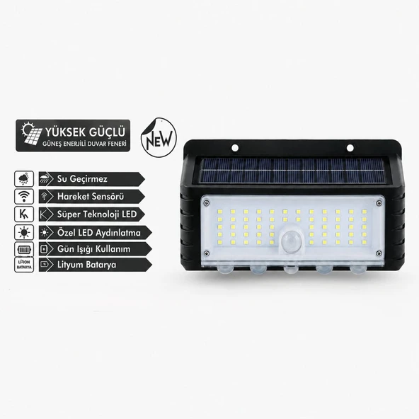 44 Led Güneş Enerjili Hareket Sensörlü LED Duvar Lambası PD672 ürün görseli 1