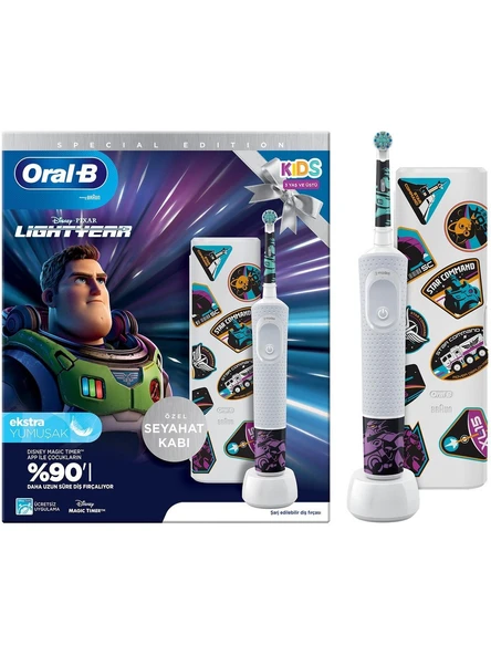 Oral-B D100 Vitality Lightyear Özel Seri Çocuklar İçin Ekstra Yumuşak Şarj Edilebilir Diş Fırçası + Seyahat Kabı ürün görseli 1
