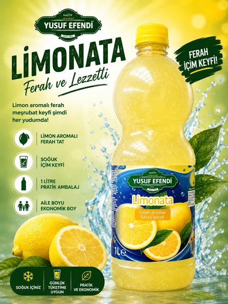Yusuf Efendi Limonata 1 L 2'li – Ferahlatıcı LİMON Aromalı Gazsız İçecek ürün görseli 1