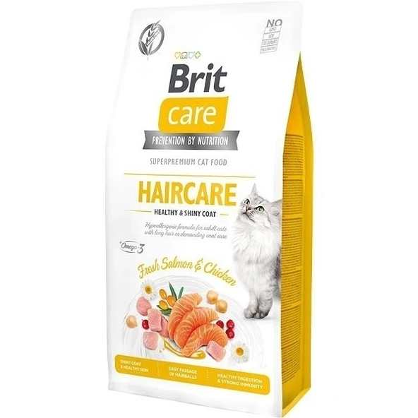 Brit Care Haircare Somonlu ve Tavuklu Tahılsız Kedi Maması 7 Kg ürün görseli 1