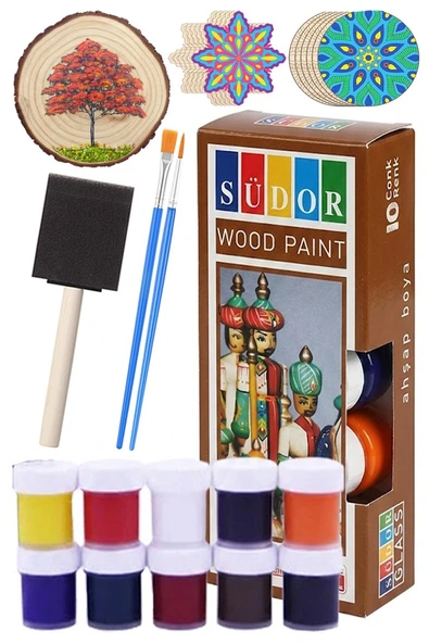 Ahşap Boyası 10 Renk 20ml 1 Paket Südor 10 Lu Ahşap Boya Yüksek Kapatıcılık Kesik Uçlu Sünger Fırça Canlı Renk ürün görseli 1