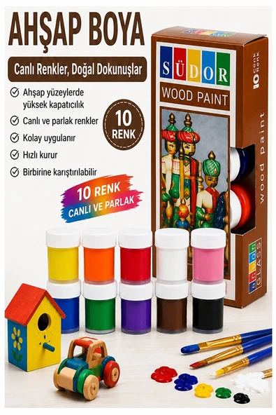 Ahşap Boyası 10 Renk 20ml 1 Paket Südor 10 Lu Ahşap Boya Yüksek Kapatıcılık Canlı Renkle Hızlı Kuruma Mdf Biblo Hobi ürün görseli 1