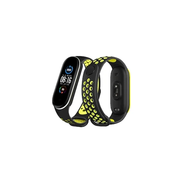 Mi Band 4 Spor Delikli Kordon - Siyah-Yeşil-Beyaz ürün görseli 1