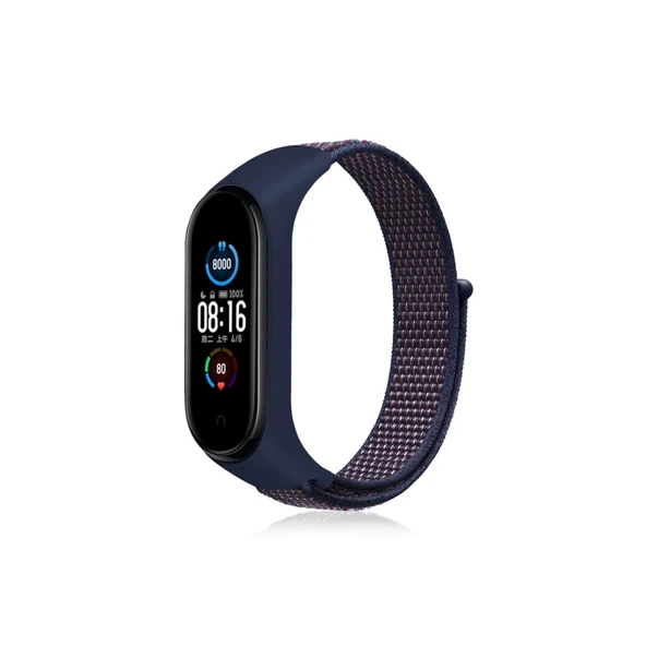 Mi Band 4 Hasırlı Cırtcırtlı Kordon - Lacivert-Mor ürün görseli 1