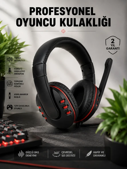 Yüksek Ses Kalitesi Aktif Gürültü Engelleme Özellikli Kablolu Mikrofonlu Kulaklık ürün görseli 1