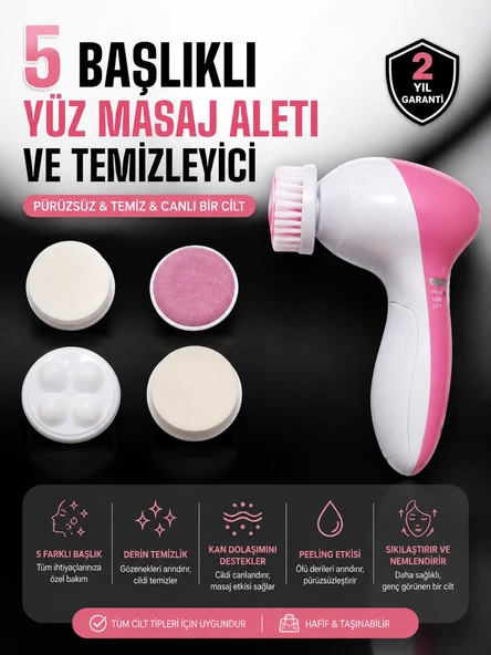 5 Fonksiyonlu Kablosuz Yüz Temizleme İle Derinlemesine Cilt Bakımı ürün görseli 1