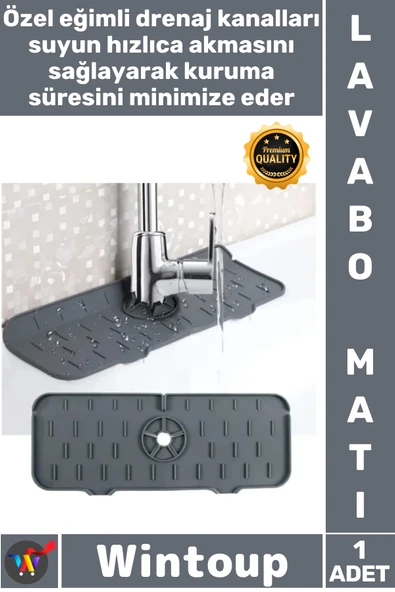 #Mat Silikon Musluk Sıçrama Plakası Drenajlı Tezgah Koruyucu Kurutma Fonksiyonu Lavabo Sızdırmaz Mat ürün görseli 1