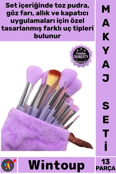 #MakyajSeti Profesyonel Yumuşak Kıl Hızlı Kuruyan Pudra Göz Farı Kapatıcı Makyaj Fırçası Seti 13 Prç ürün görseli 1