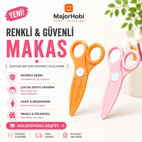 Çocuk Kağıt Makası 2’li Set – Güvenli Uçlu Renkli Makas - Mor & Pembe ürün görseli 1