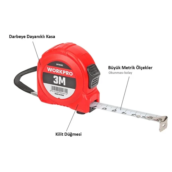 Workpro Wp261002 3Mx16Mm Beyaz Çelik Şerit Metre - Resim 3