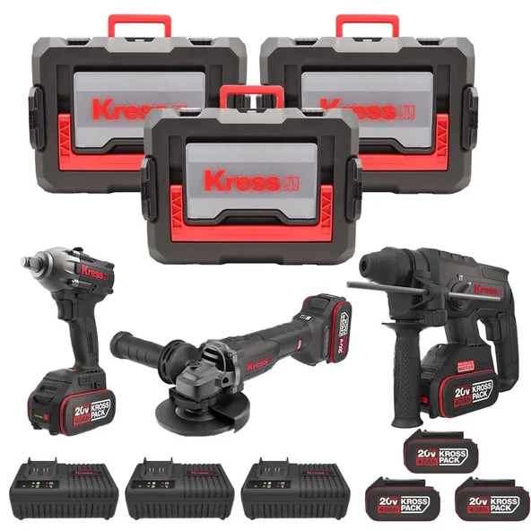 Kress Krks1 Kub30.2 + Ku390.4 + Kuh10.2 20Volt/4Ah. 6 Adet Akülü Profesyonel Kombo Set ürün görseli 1