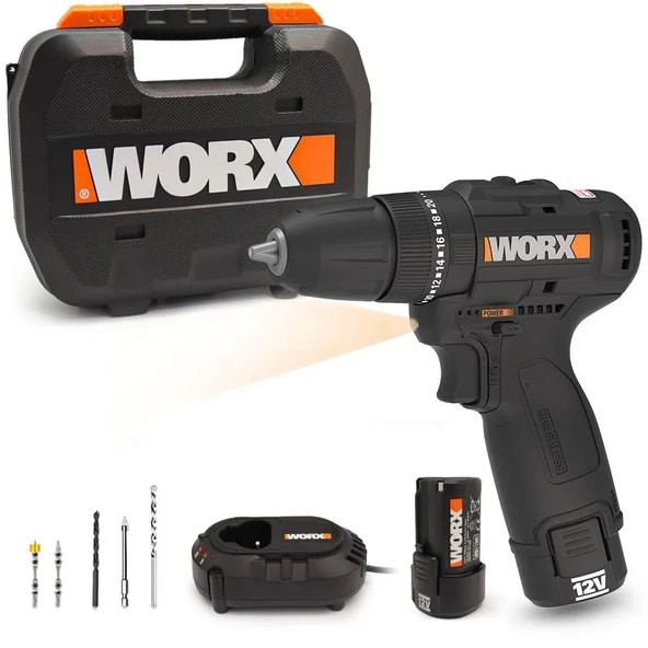 Worx Wx121 12Volt/2.0Ah Li-Ion Çift Akülü Kömürsüz Profesyonel Şarjlı Darbeli Matkap + 5 Parça Aksesuar ürün görseli 1
