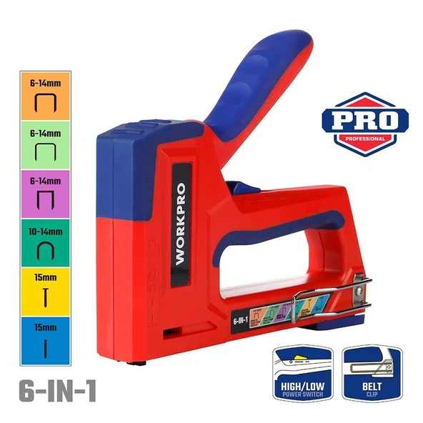 Workpro Wp223002 6 In 1 Profesyonel 6-14Mm Mekanik Zımba 15Mm Çivi Tabancası ürün görseli 1