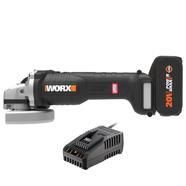 Worx Wx812.9C 20Volt 2.0Ah. 125Mm Kömürsüz Profesyonel Tek Akülü Şarjlı Avuç Taşlama ürün görseli 1