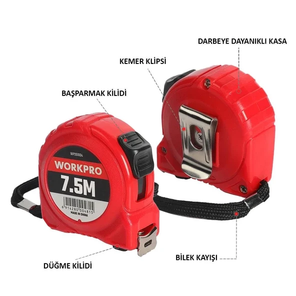 Workpro Wp261004 7,5Mx25Mm Beyaz Çelik Şerit Metre - Resim 5