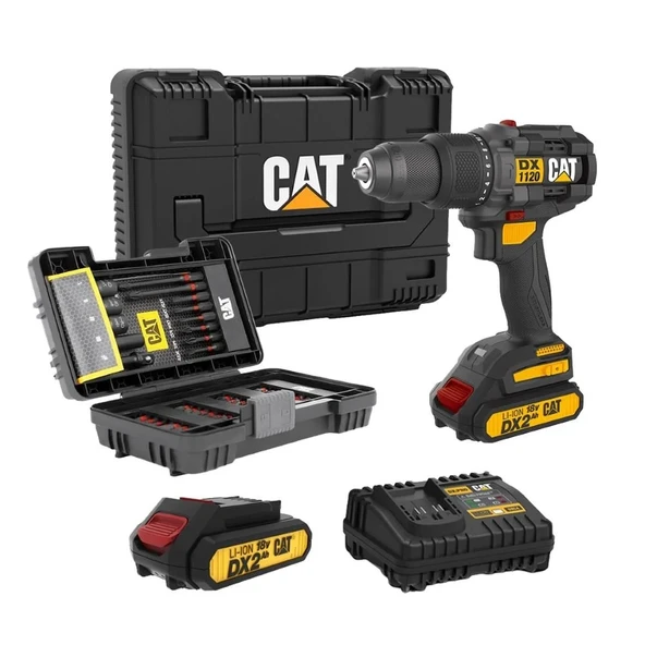 Cat Dx1120 18Volt/2.0Ah Li-Ion Çift Akülü Kömürsüz Profesyonel Şarjlı Darbeli Matkap + Da01902 45 Parça Vidalama Uç Seti ürün görseli 1