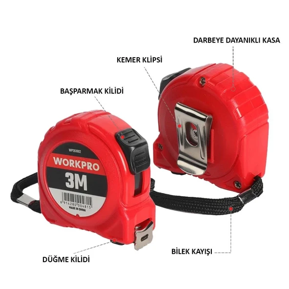 Workpro Wp261002 3Mx16Mm Beyaz Çelik Şerit Metre - Resim 5