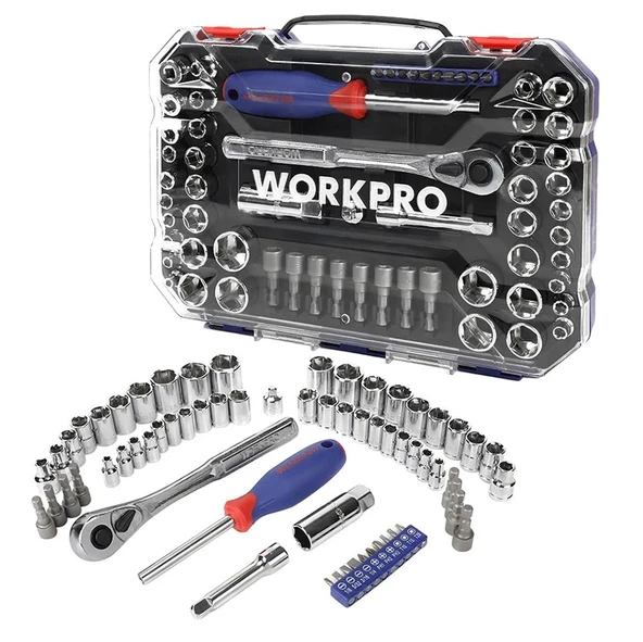 Workpro Wp202566 1/4'’ 3/8’’ Metrik/İnç 63 Parça Cr-V Profesyonel Lokma Takımı ürün görseli 1