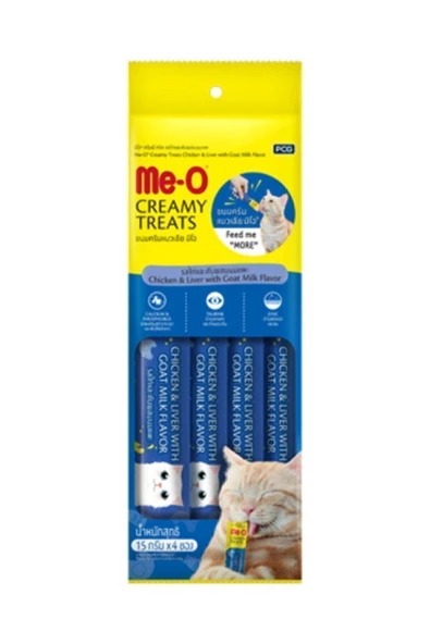 MEO TAVUK ETLİ VE CİĞERLİ VE KEÇİ SÜTLÜ KEDİ KREMA ÖDÜL MAMASI 4*15GR ürün görseli 1