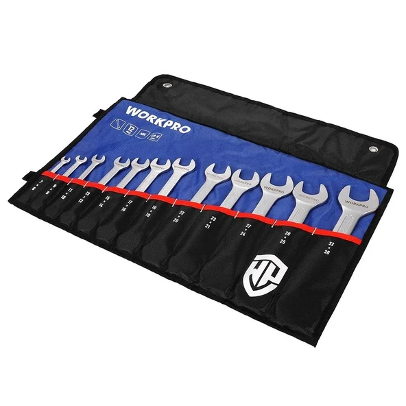 Workpro Wp202507 6-32Mm 12 Parça Cr-V Profesyonel Ağız Anahtar Takımı + Bez Taşıma Kılıfı ürün görseli 1
