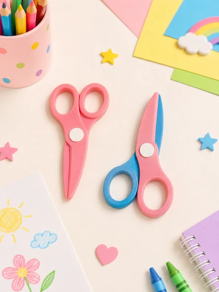 Çocuk Kağıt Makası 2’li Set – Güvenli Uçlu Renkli Makas - Pembe & Mavi-Pembe ürün görseli 1