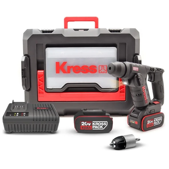 Kress Kuc50.2 20Volt/4.0Ah. Li-Ion Çift Akülü Kömürsüz 1.7J Profesyonel Sds-Plus Pnömatik Matkap + 10Mm Mandren ürün görseli 1