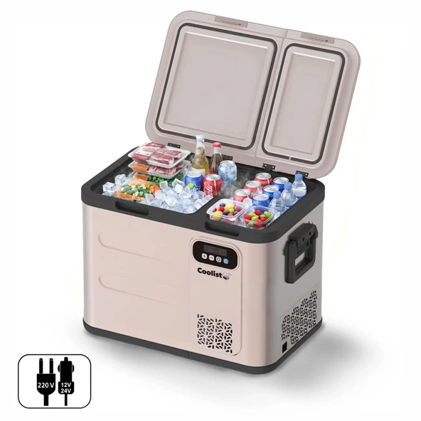 Coolist Clk50D 12/24V/220Volt 49 Litre Çift Bölmeli Kompresörlü Bluetooth Bağlantılı Oto Buzdolabı ürün görseli 1