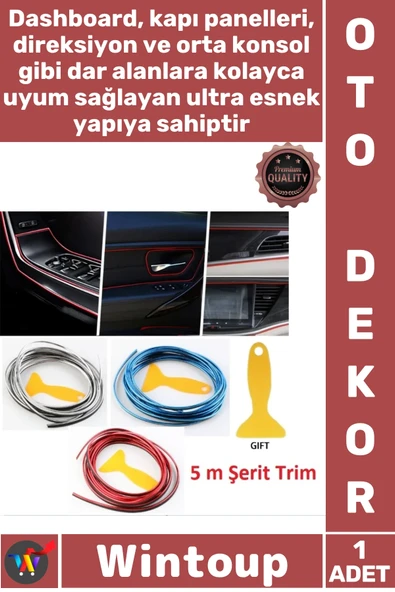 #Şerit Oto İç Aksesuar Dashboard Torpido Kapı Kenar Fitil Esnek PVC Araba Dekorasyon 5 Mt Şerit Trim ürün görseli 1