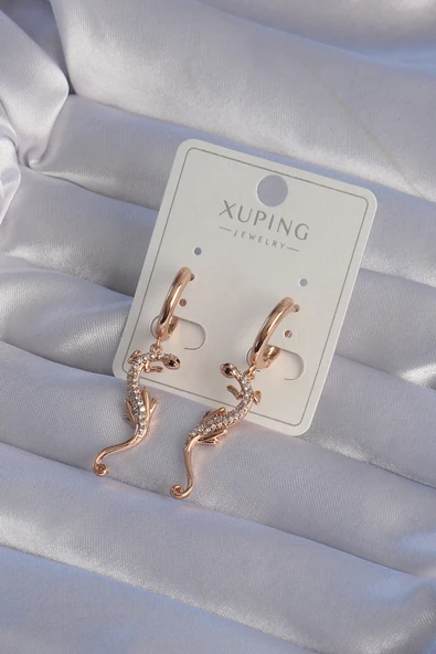 XUPİNG Rose Renk Zirkon Taşlı Kertenkele Model Halka Küpe ürün görseli 1