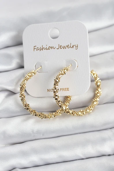 Pirinç Gold Renk Tırtıklı Halka Model Kadın Küpe ürün görseli 1