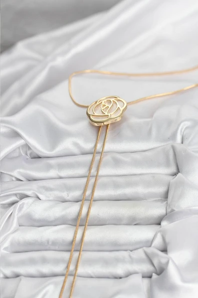 Pirinç Gold Renk Gül Model Asansörlü Kadın Kolye ürün görseli 1
