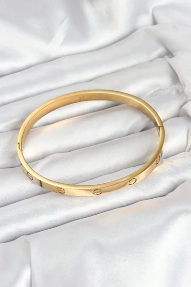 316L Çelik Gold Renk 65 mm Kadın Kelepçe Bileklik ürün görseli 1