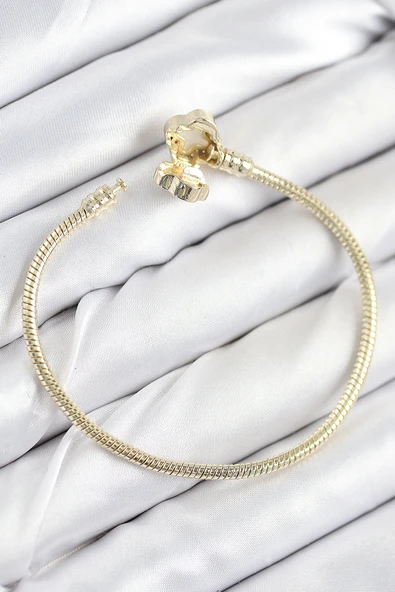 Pirinç Charm Zirkon Taşlı Yonca Model Gold Renk Kadın Bileklik ürün görseli 1