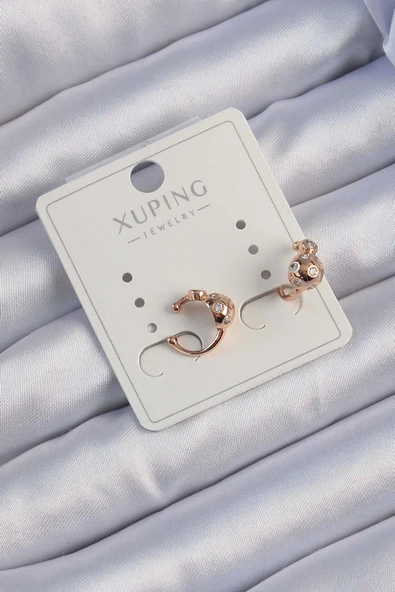 Xuping Rose Renk Zirkon Taşlı Bombeli Topçuk Earcuff Küpe ürün görseli 1