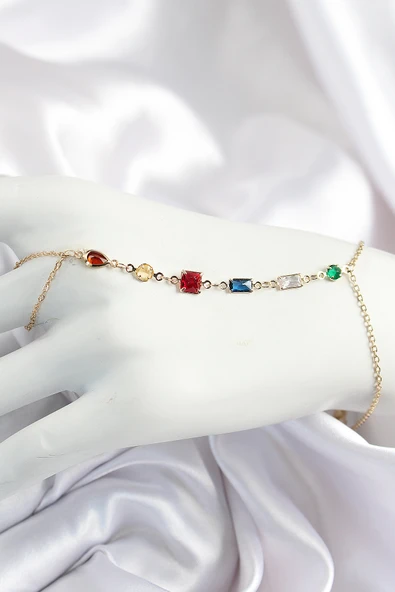 Pirinç Renkli Zirkon Taşlı Y Model Gold Renk Kadın Şahmeran ürün görseli 1