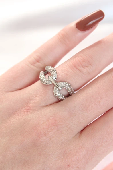 Zirkon Taşlı Silver Renk Ayarlanabilir Yüzük ürün görseli 1