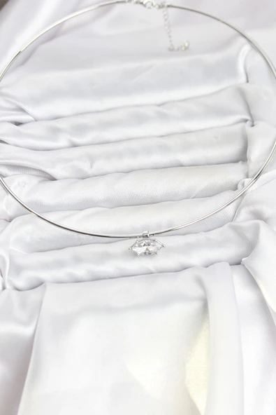 Pirinç Gümüş Renk Choker Model Zirkon Taşlı Kadın Kolye ürün görseli 1