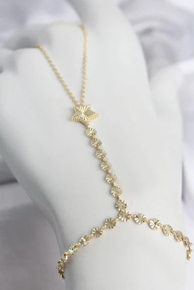 Gold Renk Pirinç Lazerli Yıldız Model Zirkon Taşlı Şahmeran ürün görseli 1